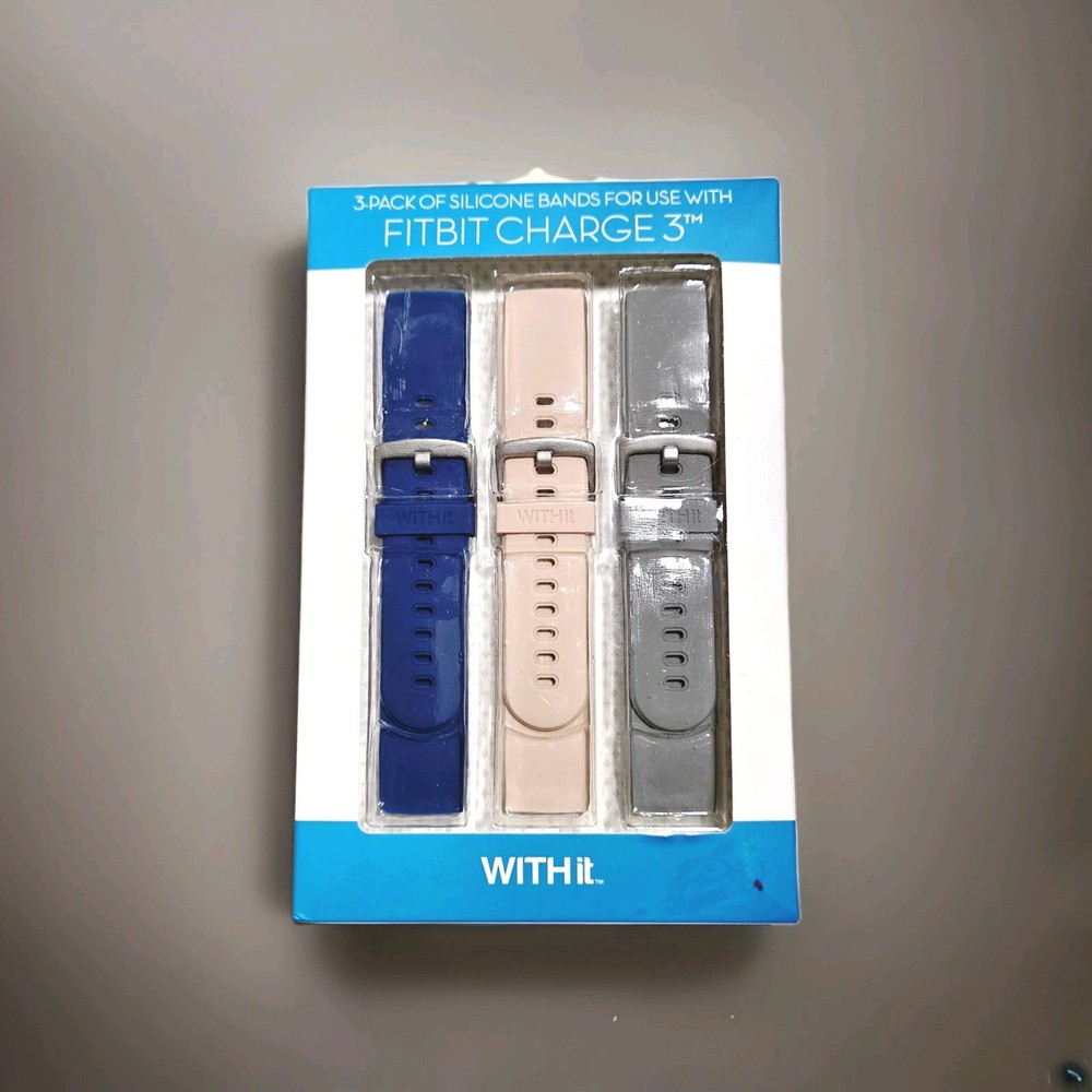 3-Pack WITHit Silicone Bands for Fitbit Charge 3 & 4 | Multi-Color Set | NIB