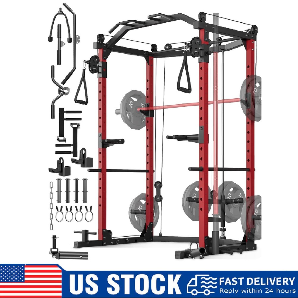 Power Cage Multi-Function Power Rack for Home Gym with Pulley System Squat Rack