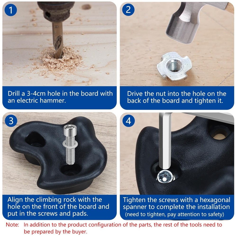 10PCS Black Rock Climbing Holds,Extra Large Hard Plastic Comfortable Rock Cli...