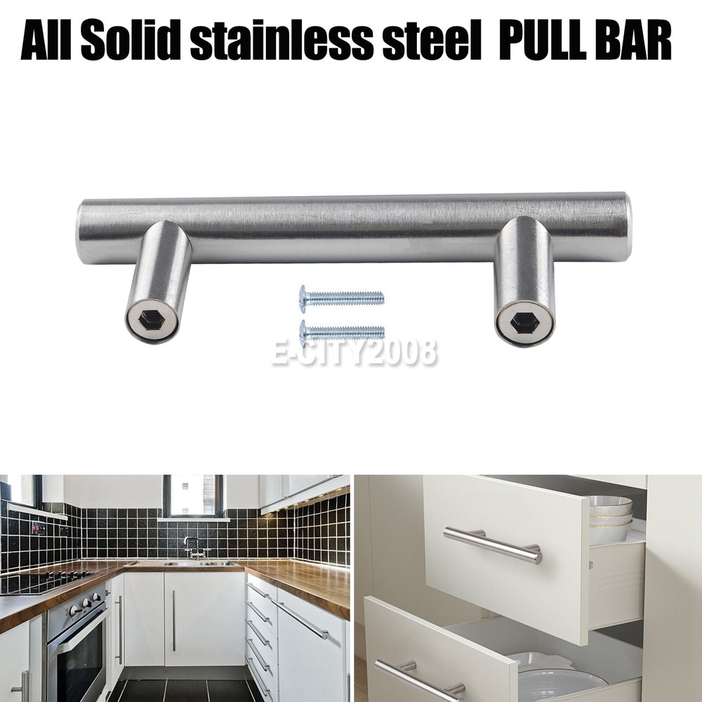 2 Kit 64mm 4" Stainless Steel T Cabinet Handle Bathroom Kitchen Handle Knob Pull
