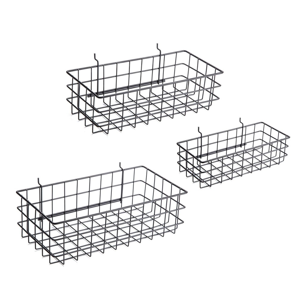 3 PCS Pegboard Baskets Black Square Style Hooks Organize Tools Garage Storage