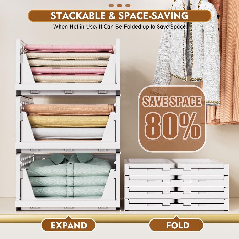 SNSLXH 5 Pack Stackable Closet Storage Basket, Multifunctional 5 Pack, White