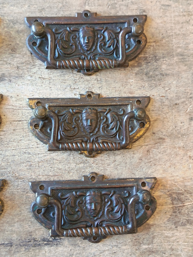 Antique Victorian Brass Drawer Handles Pulls Set