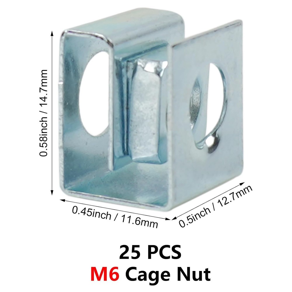 25 PCS Slide-on Cage Nuts U Type Cage Nut M6