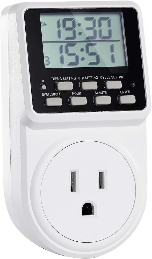 Digital Infinite Repeat Cycle Intermittent Timer Plug for Electrical White