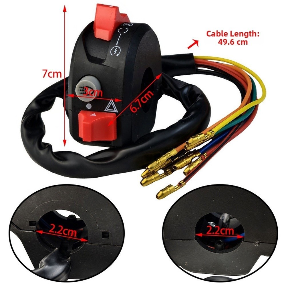Motorcycle Handlebar Control Switch with 3 Functions for 22mm Handlebar Use