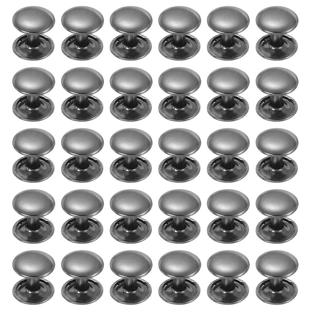 30 Sets Double Cap Leather Rivets, 10x10mm Round Cap Metal Studs, Black