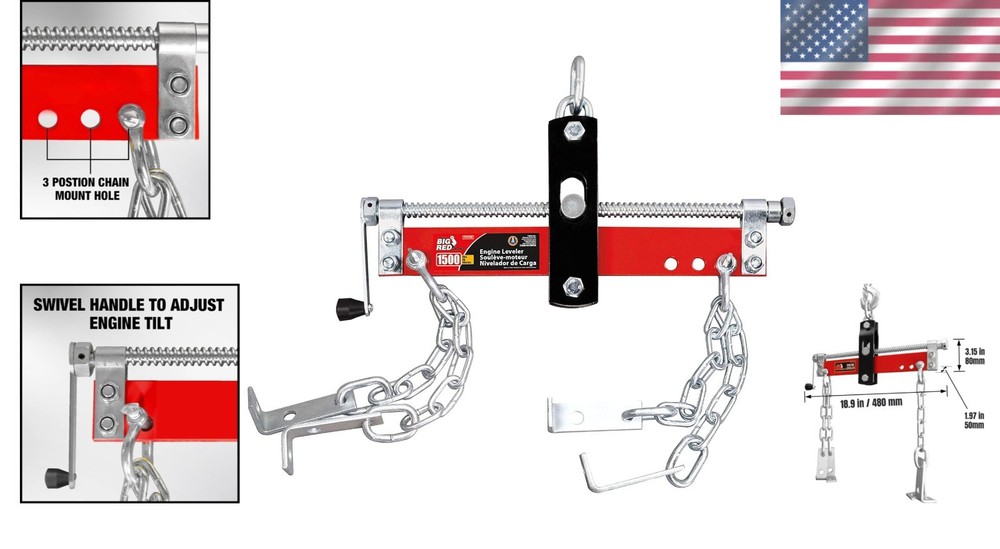 Adjustable Engine Leveler, 3 Position Chain Mount - 1,500 lb, Workshop Essential