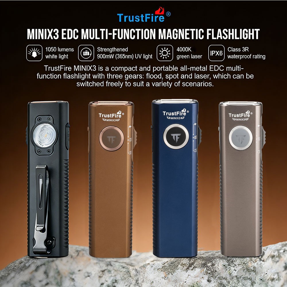 TrustFire MINIX3 1050LM Type-C LED Flashlight Magnetic UV light + Pointer Torch