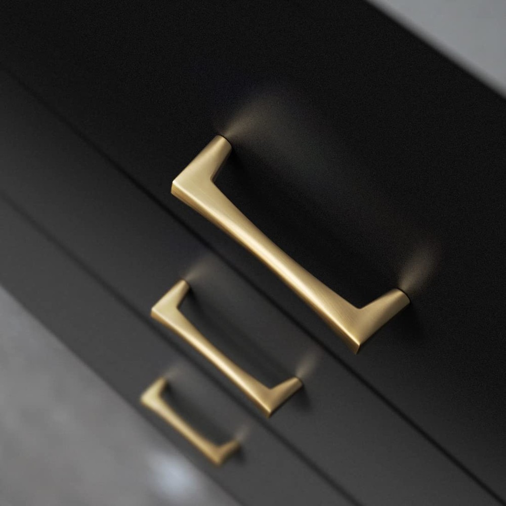 5 Pack Brushed Brass Solid Cabinet Pulls, 5 Inch Hole Center Brushed Gold Kit...