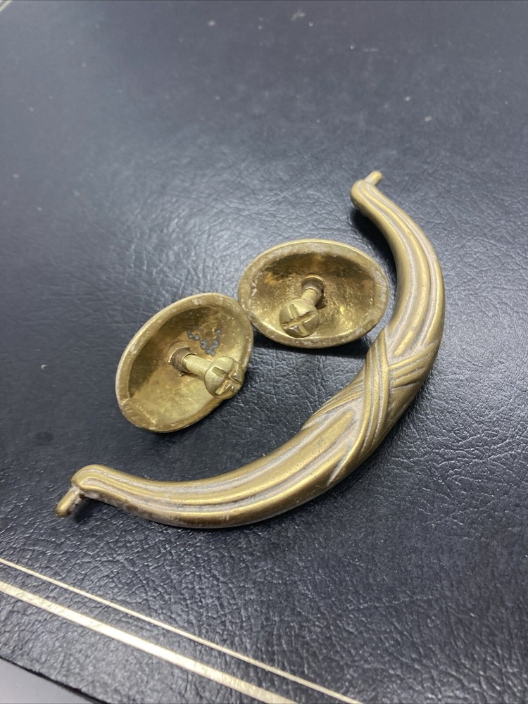 Old Drawer Drop Handle Bail Pull Solid Brass Vintage 5” Center Holes Heavy