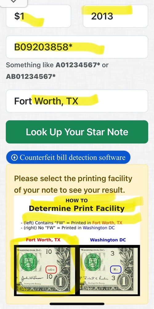 2013 B Duplicate Print ERROR ⭐️ STAR NOTE $1 B 09203858* Over Inking ERROR ON 2