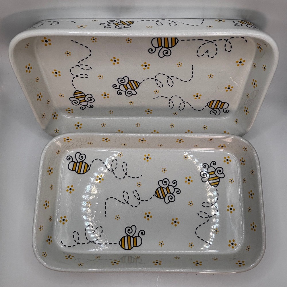 Temp-tations Bee Baking Dish Set 2 Rectangular Casserole 0.75 Qt Oven Safe