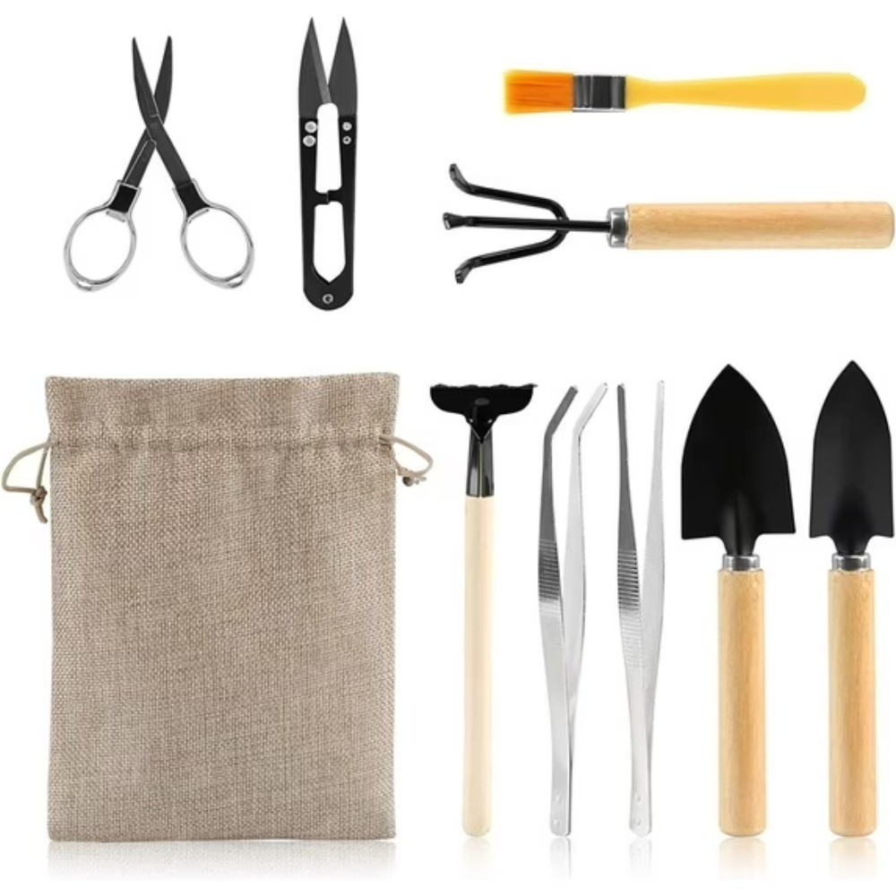 Naler 9 Piece Basic Bonsai Tools Set Pruning Shears Mini Rake Fold Scissors