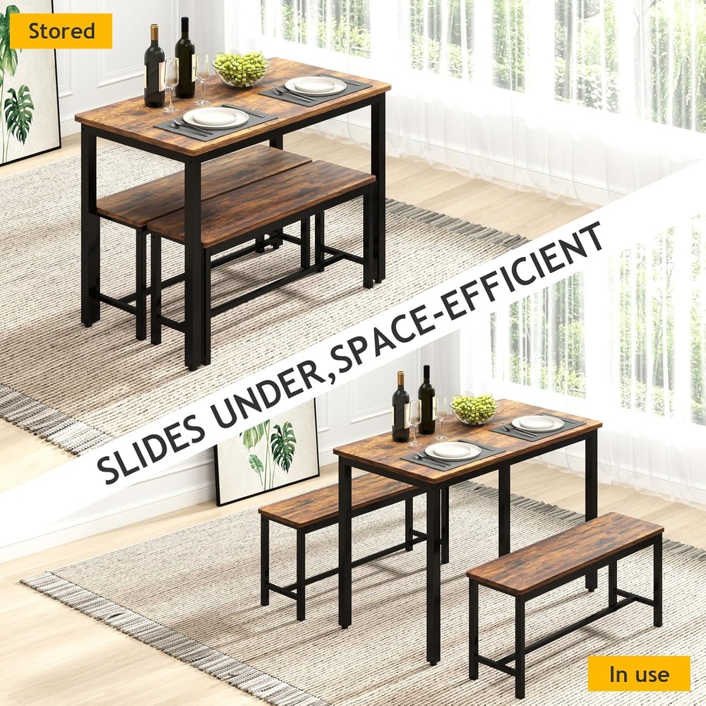 43" Dining Table Set for 4, Modern Space Saving Kitchen Breakfast Table with Ben
