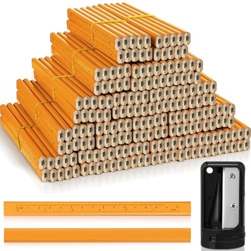 200 Pcs Flat Construction Pencils, Graphite Carpenter Pencils & Sharpener Set