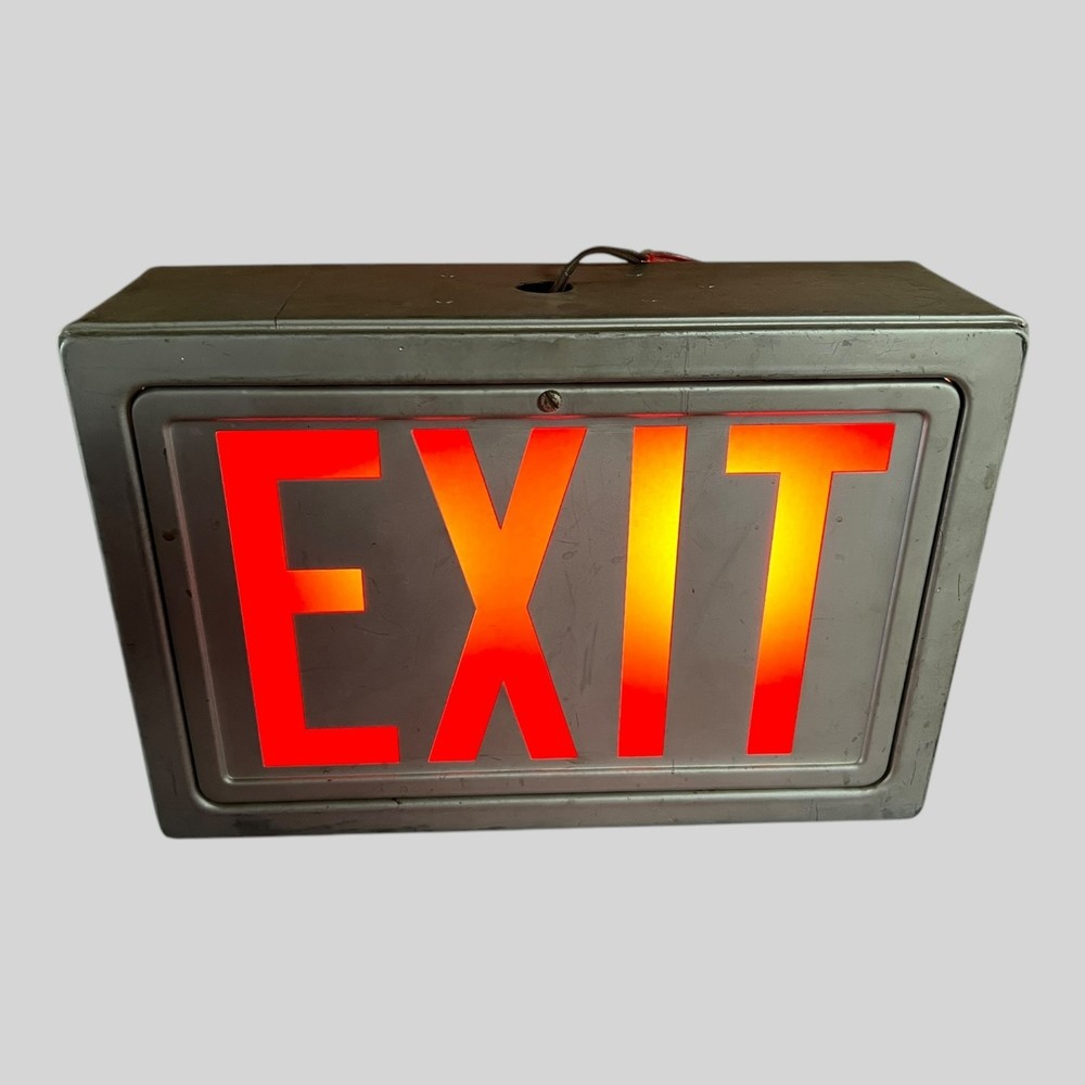 Vintage Industrial Metal EXIT Light Box, Illuminated
