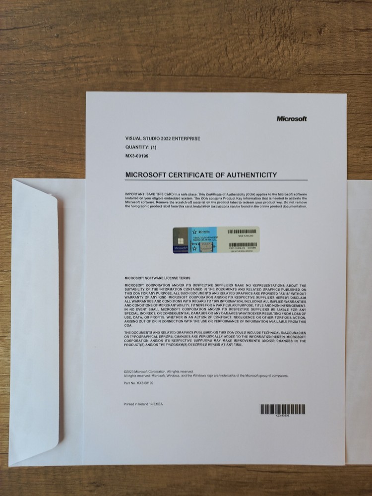 Microsoft Visual Studio 2022 Enterprise CoA AUTHENTIC License MX3-00199