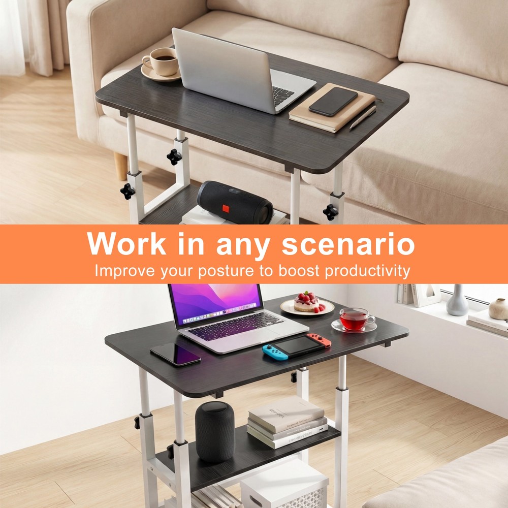 3 Tier Rolling Computer Desk Laptop Table Height Adjustable Study Table 60x40cm