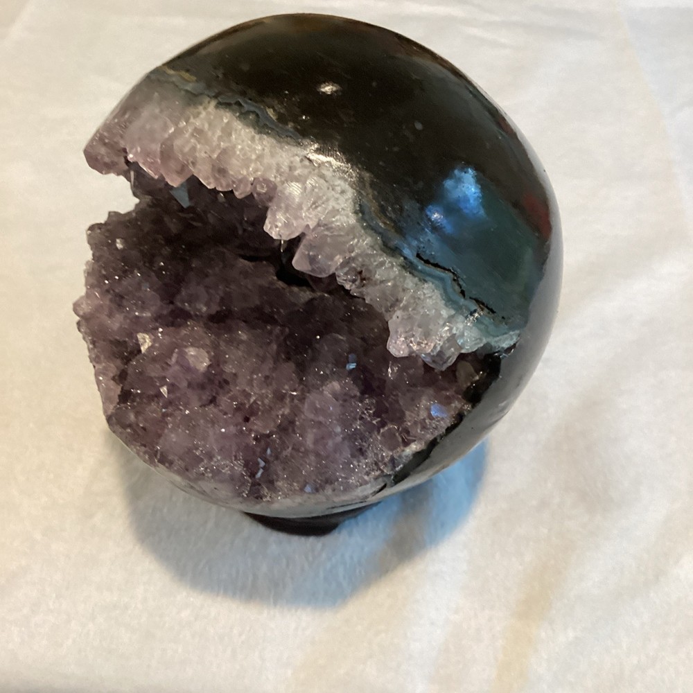 Pac-Man Amethyst Geode Crystal Polished Sphere2.73 lbs for Display