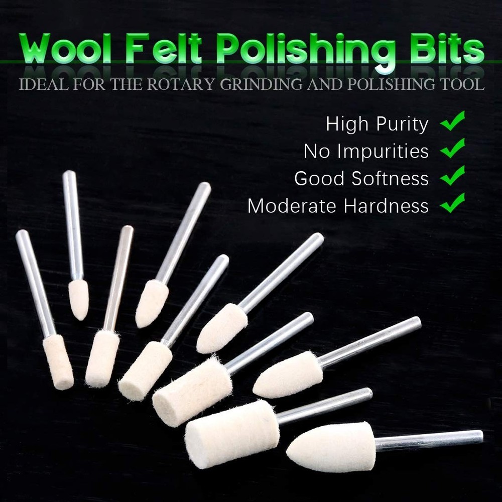 100pcs Multifunctional Wool Felt Polishing Bits Mandrel Mounted Grinding Buffing