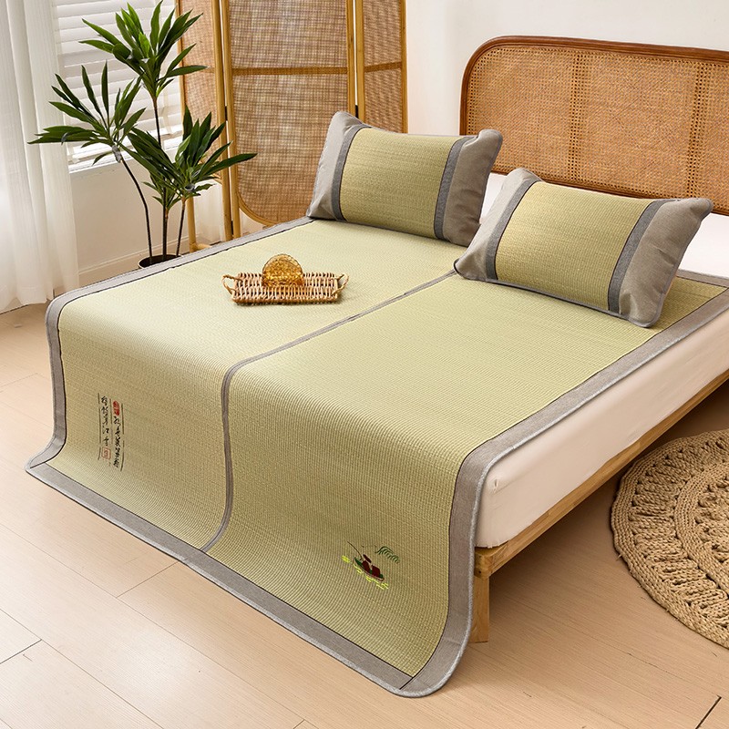 Rush Bed Mat & 2 Pillowcases Summer Accessories Folding Double Faces Nature Cool