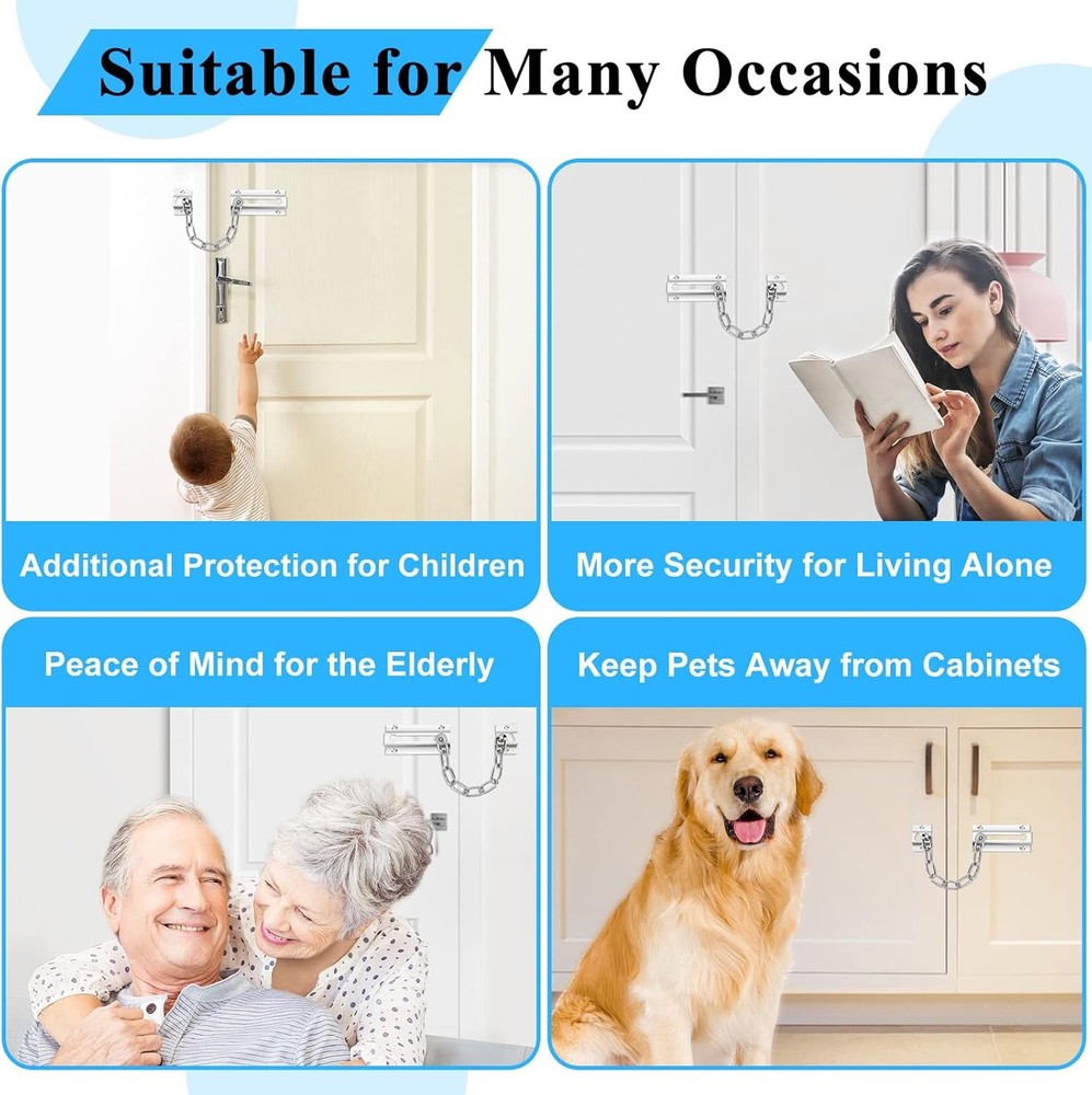 2 Pack Door Chain Lock, Stainless Steel Locks for Silver - 2