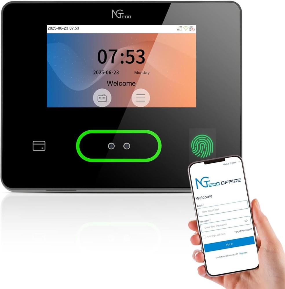 NGTeco Time Clock Cloud-Based with Touch Screen, 4-in-1 Remote Control
