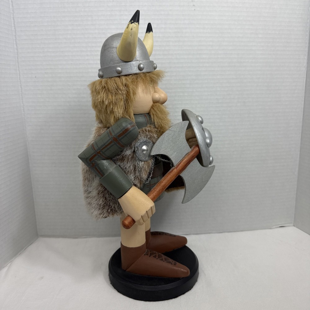 14” Viking Wood Nutcracker With Sword And Axe
