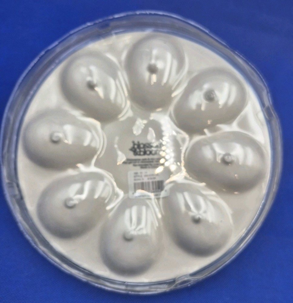 White Blossoms & Blooms Ceramic Easter Egg Serving Platter 8.75" NEW