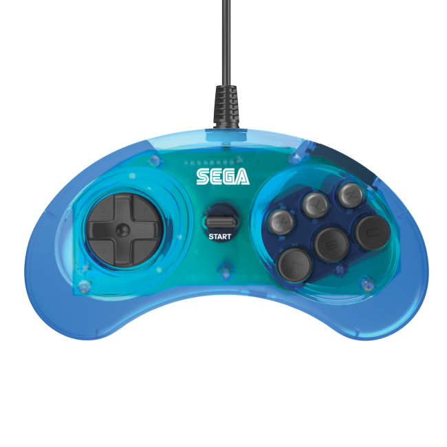 Retro-Bit Official Sega Genesis Controller 6-Button Arcade Pad - Clear Blue