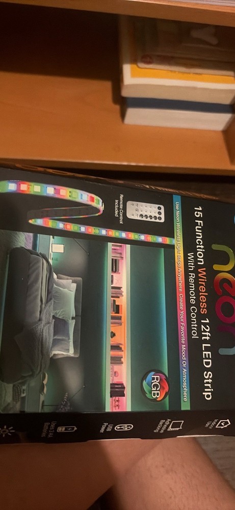 neon 15-Function Wireless RGB LED Light Strip 12ft Remote Control Multicolor