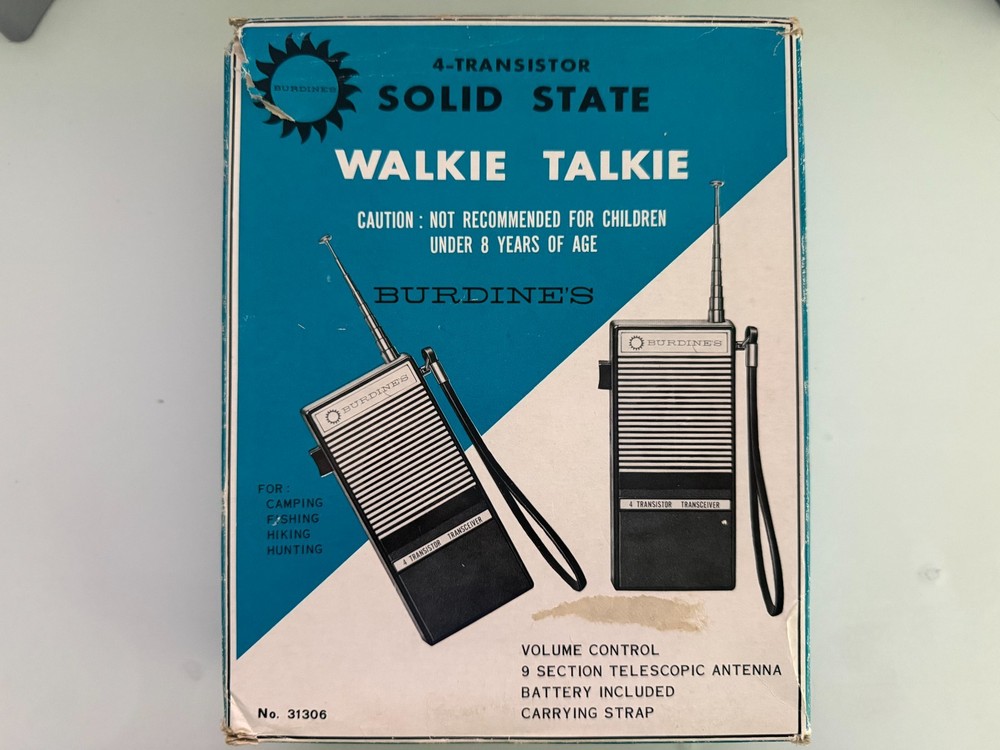 Vintage Burdine’s Solid State Walkie Talkie Set 4-Transistor Transceiver Model 3