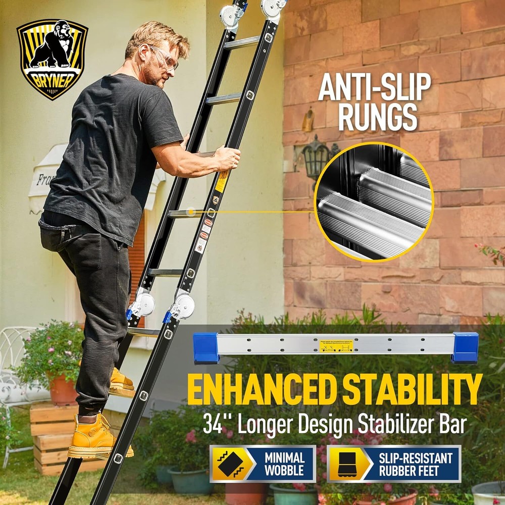 Bryner Folding Step Ladder, 19.6ft, 7 in 1 Multi-Purpose Folding Adjustable