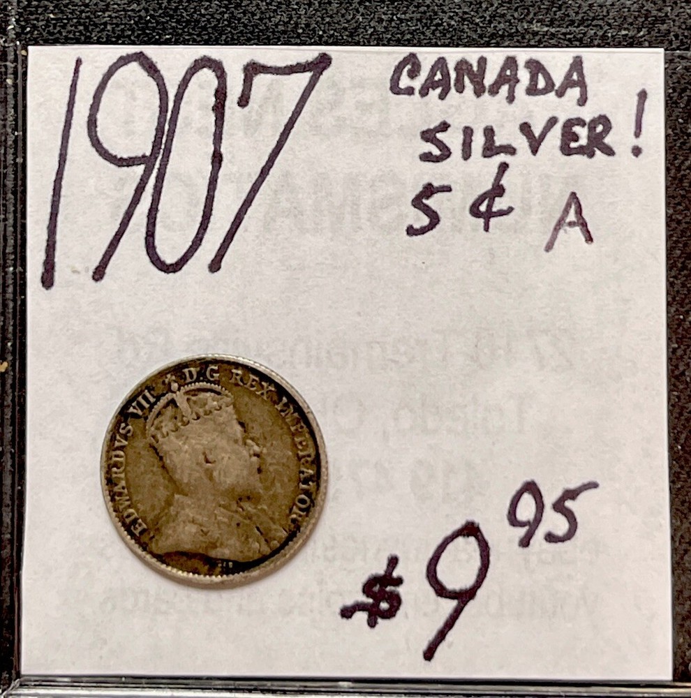 1907 Canada 5 Cent Silver World Coin. ENN Coins