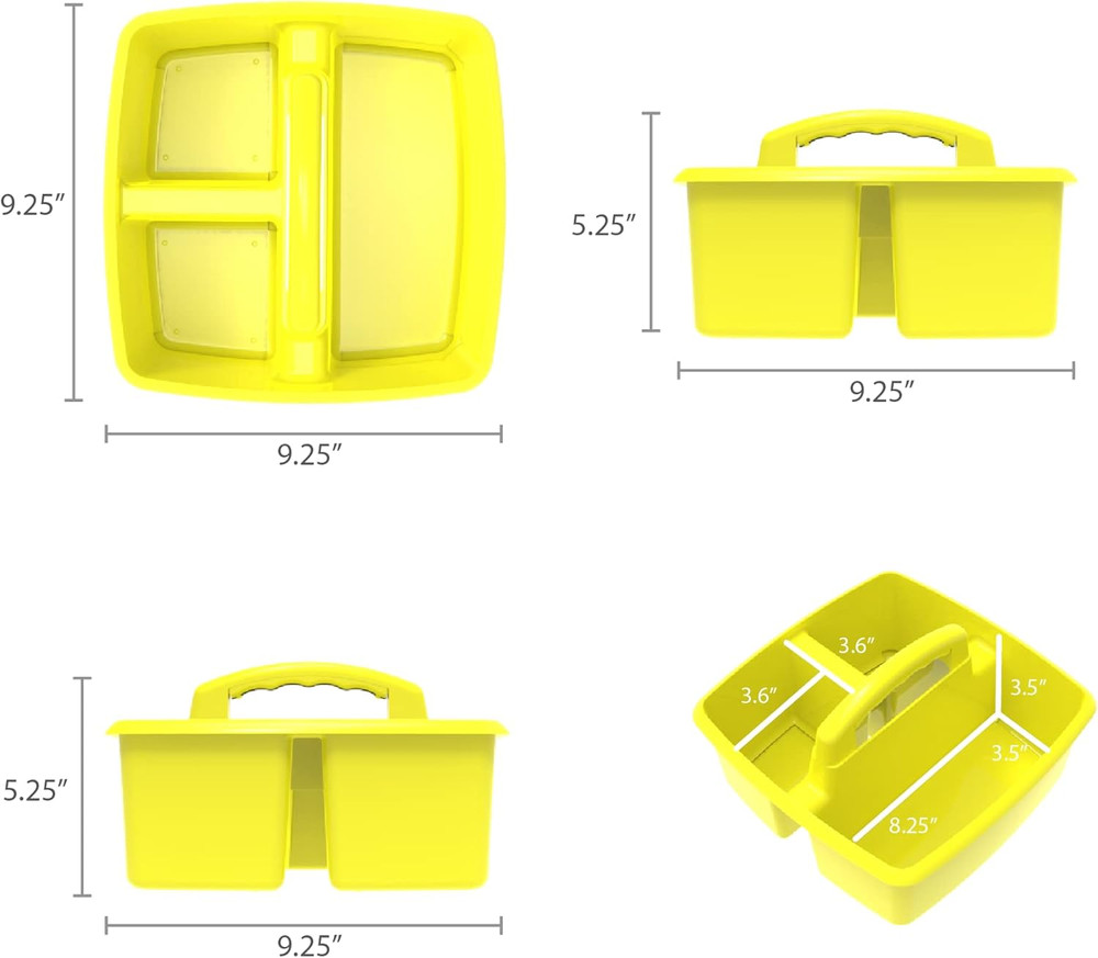 3-Compartment Small Caddy – Multipurpose Classroom Organizer with Handle, Lemon,