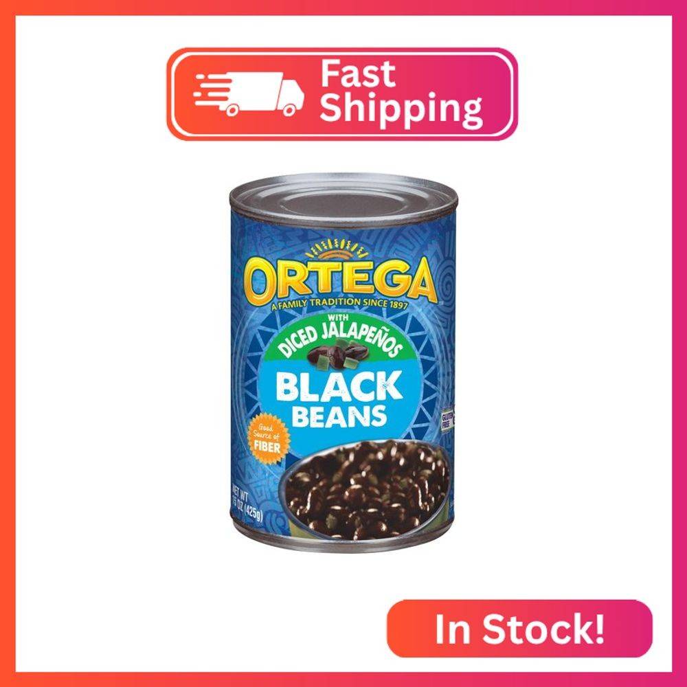 Ortega Black Beans, With Diced Jalapenos, 15 Ounce