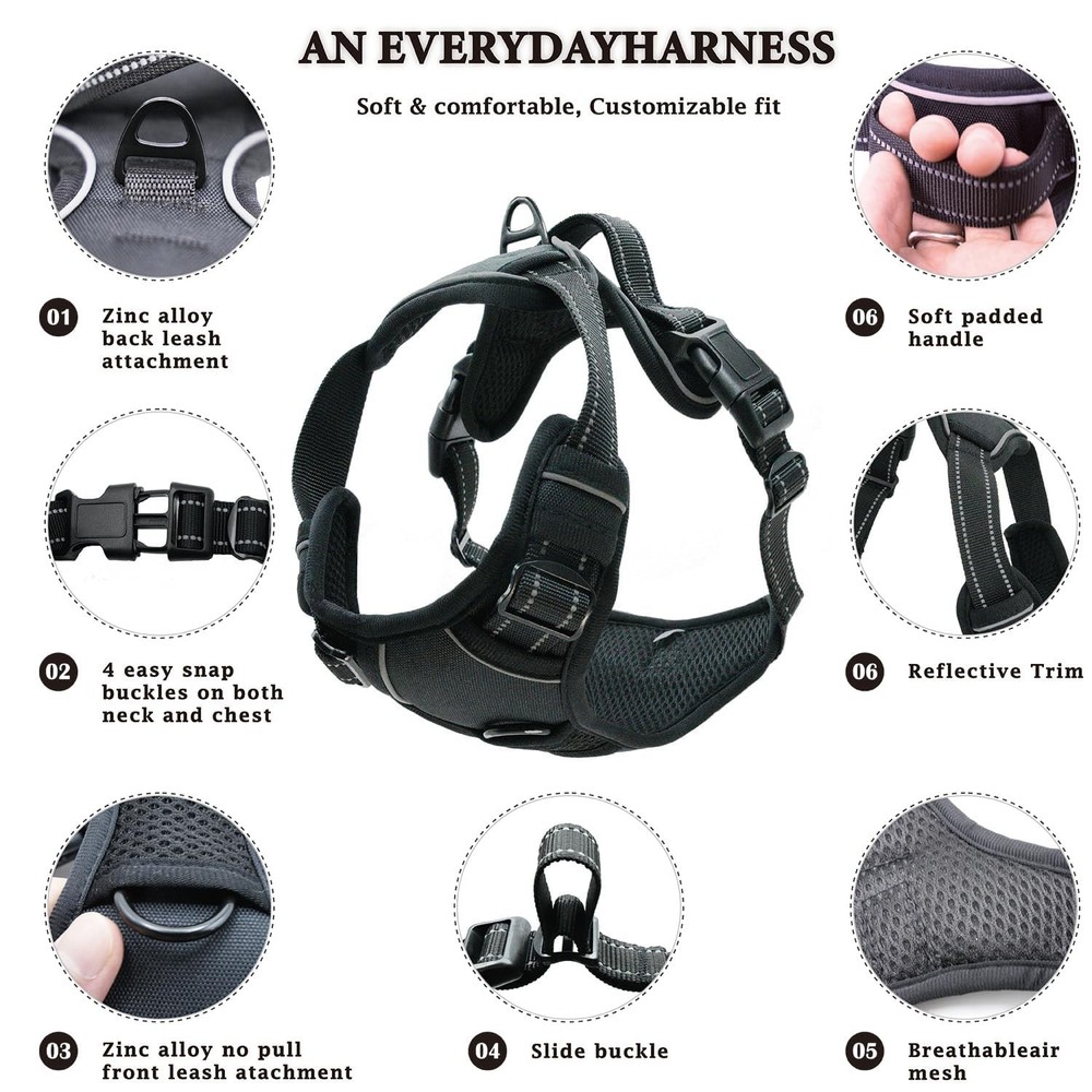 No Pull Dog Harness, Reflective Comfortable Vest Harness with Front & Back Ea...