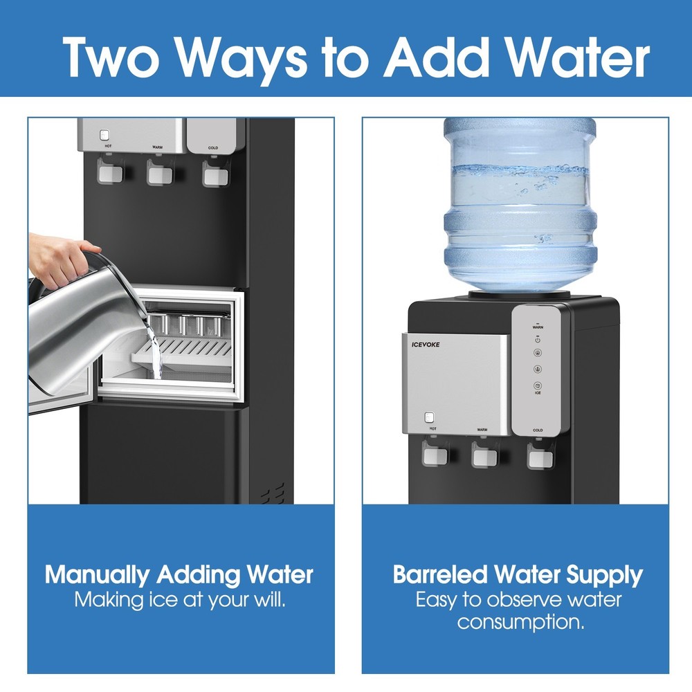 Water Dispenser with Ice Maker Function, Top Loading Hot & Cold Water Cooler