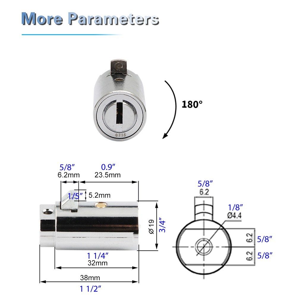 3 Keyed Different Brass Dimple Lock Cylinders for Vending Machine T-Handle