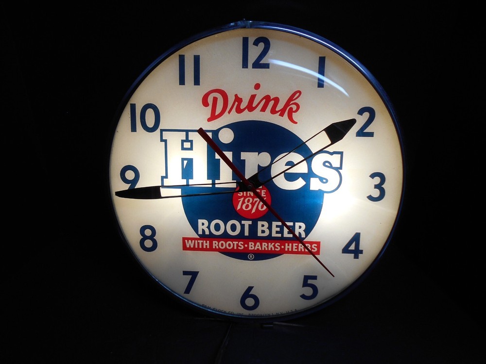 Hires Root Beer Lighted Wall Clock by Pam Clock Co./ Works Perfectly & Quietly