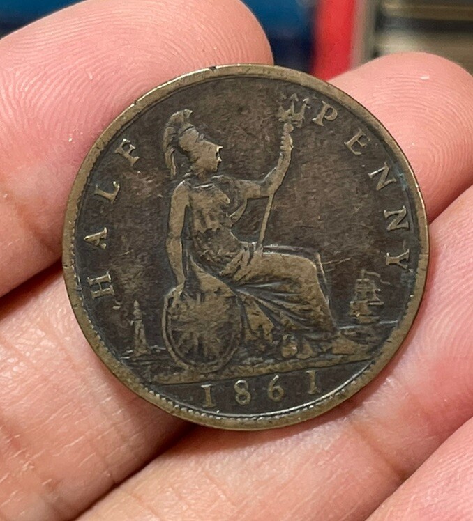 1861 Great Britain Half Penny Coin