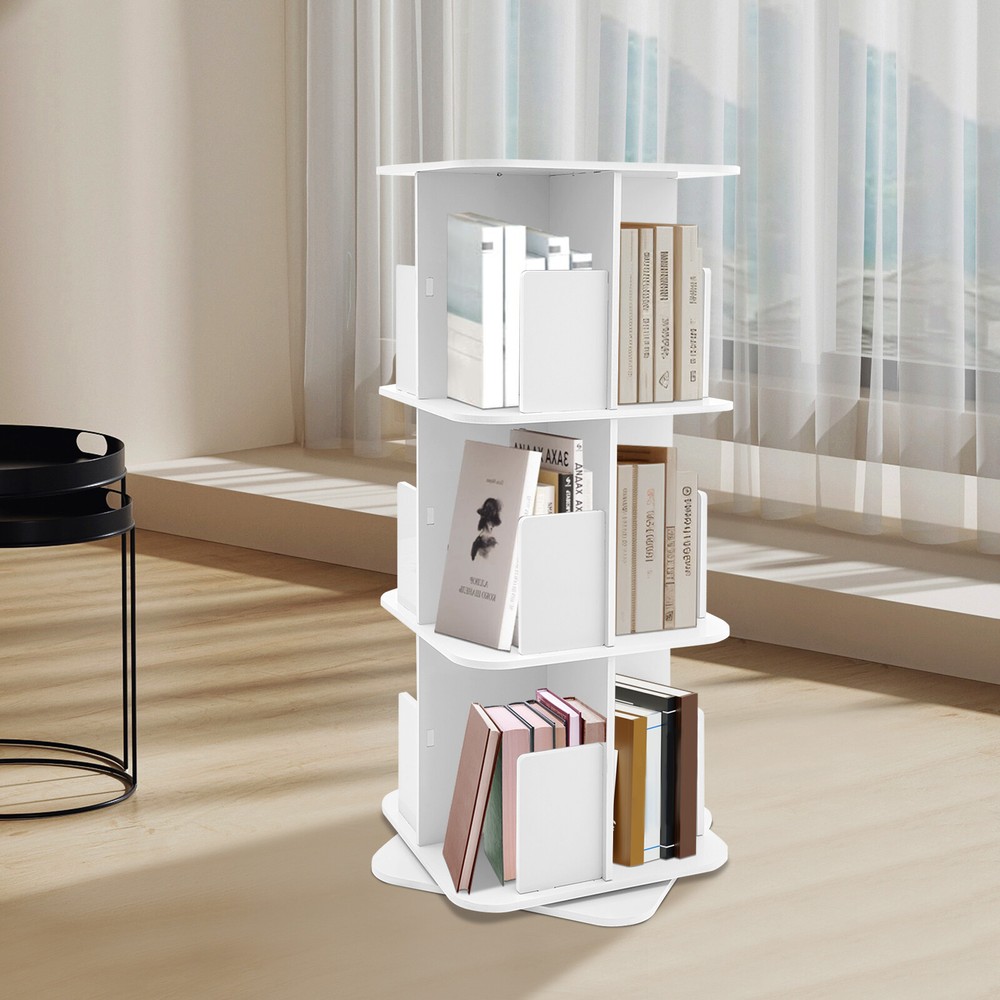 360�� Rotating Bookshelf, 3 Tier Standing Bookcase, Small Corner Bookcase