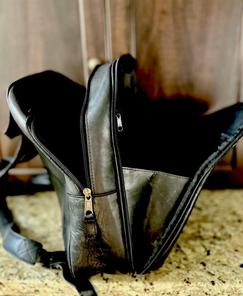 LEATHER SADDLE BACKPACK Black Vintage M. London BEAUTIFUL quality & Condition