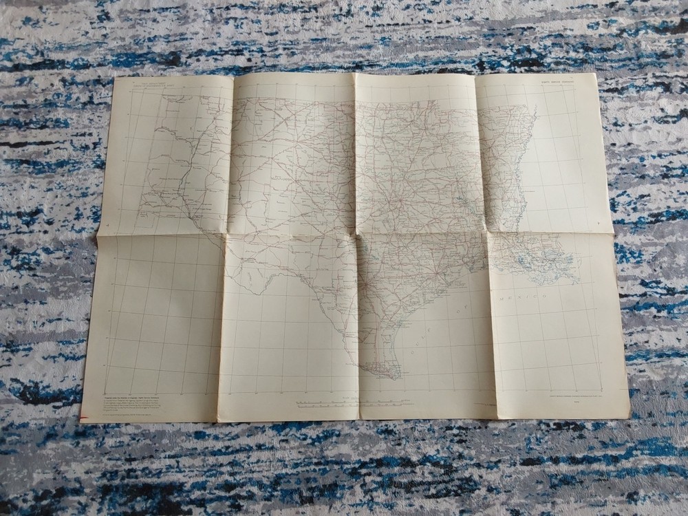 WWII 1942 Eighth Service Command Engineer Map TX LA AR