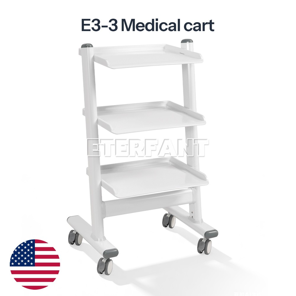 Lab Trolley Rolling Cart 3-Layer ABS Lab Serving Cart with Wheels/Socket