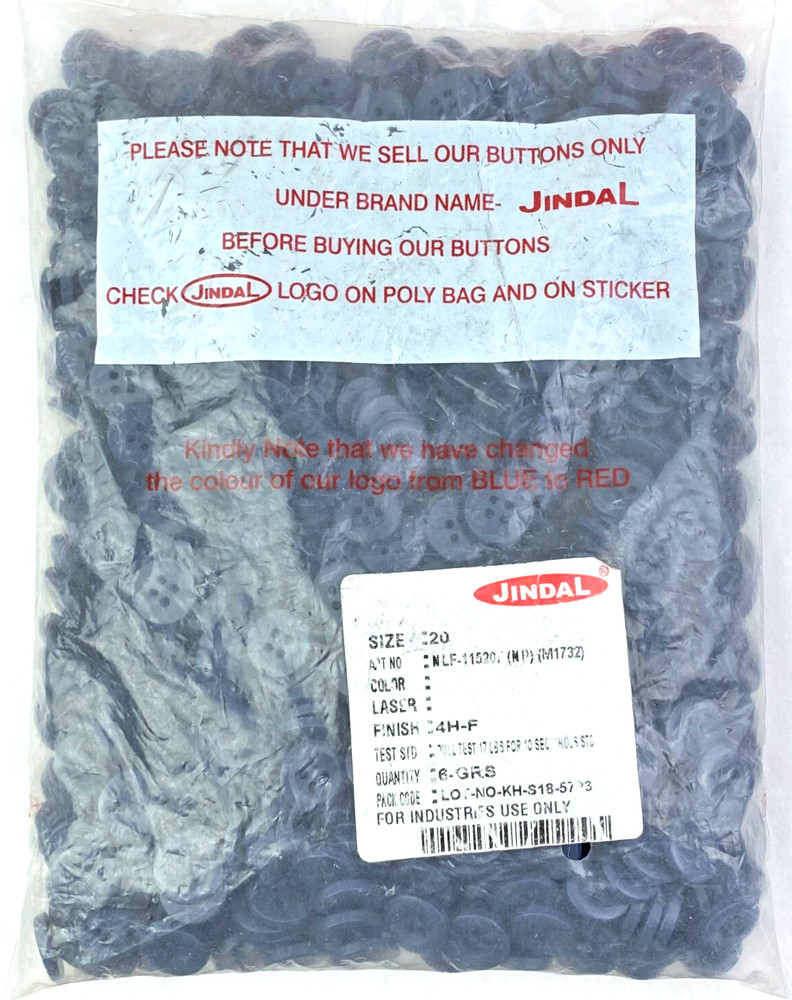 Jindal Button Shell Polyester Navy Blue 4-Hole Flat Buttons Size: 20
