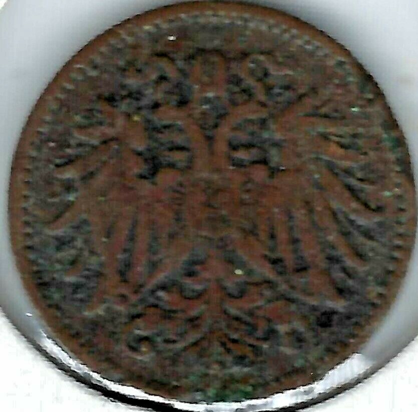 1893 AUSTRIA 1 Heller COPPER COIN! #2