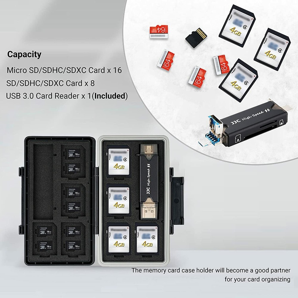 Memory Card Case Storage Holder + Card Reader fits 16 Micro SD SDXC SDHC Cards