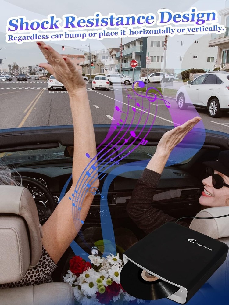 Universal External CD Player for Car with Remote Control & USB Extension Cable